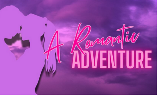 Silhouette of a person with 'A Romantic Adventure' text on a purple background