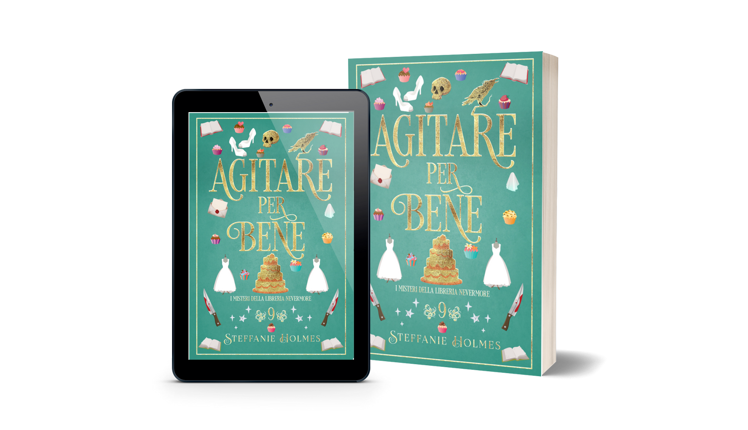 Book titled 'Agitare per Bene' by Steffanie Holmes next to a tablet displaying the same book cover.