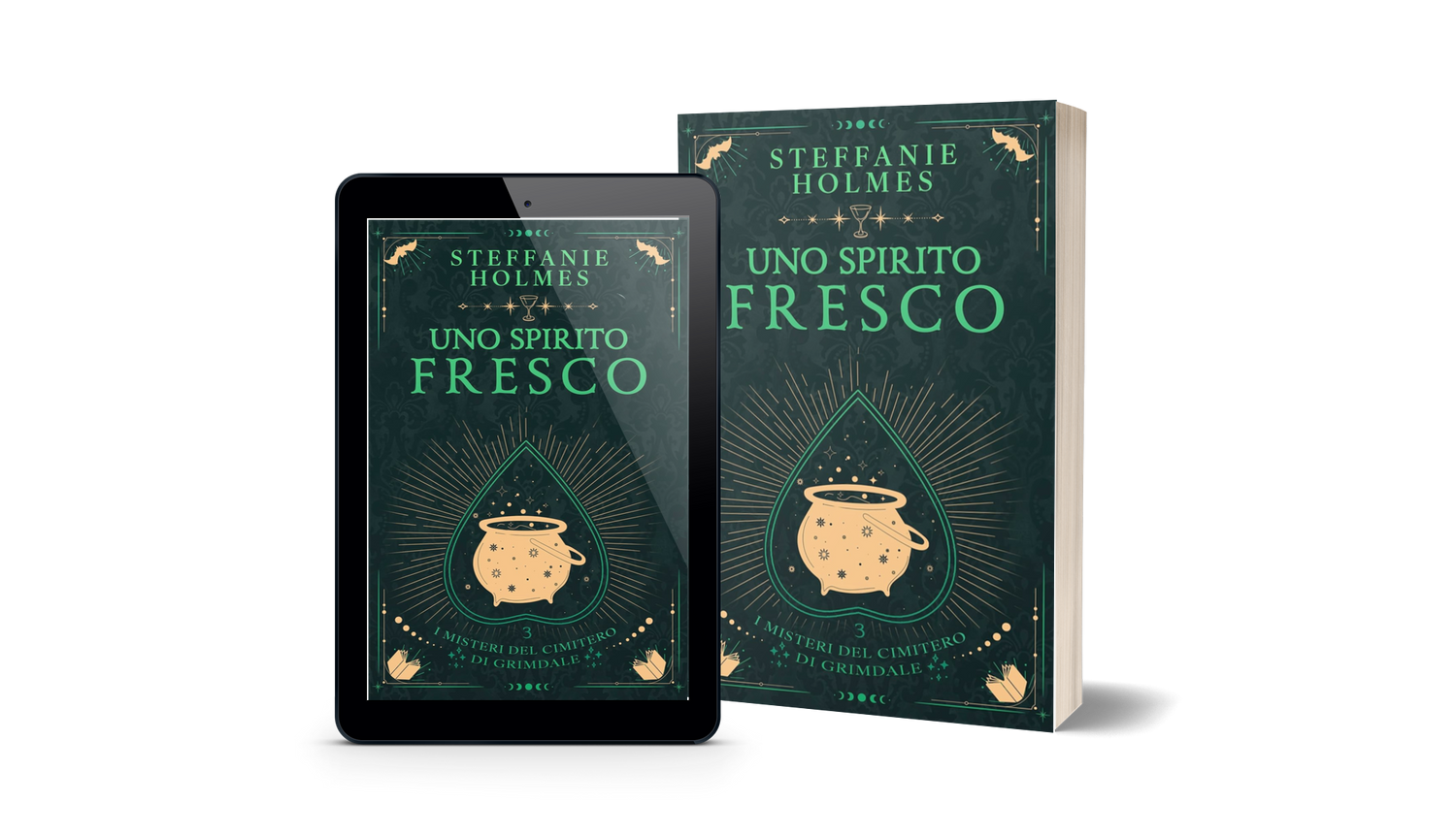 Book titled 'Uno Spirito Fresco' by Steffanie Holmes next to a tablet displaying the same book cover.