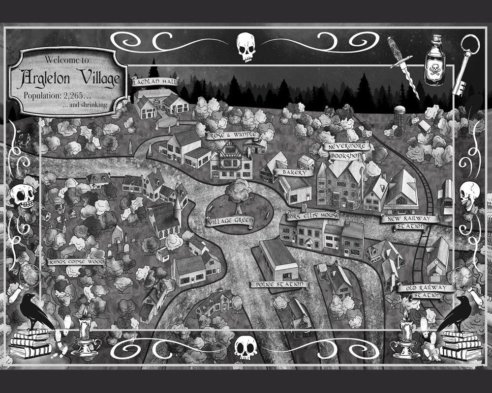 Black and white map of Argleton village with various buildings and landmarks.