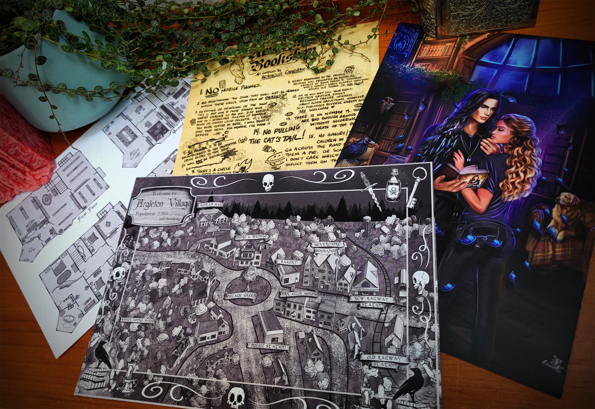 four pieces of A5 Nevermore themed artwork