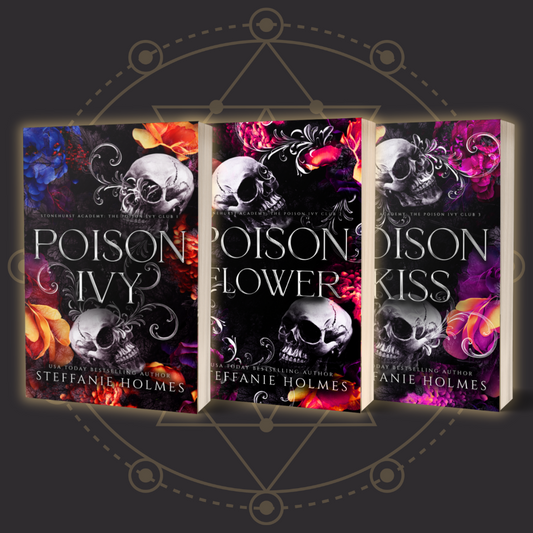 Luxe paperback editions of the Stonehurst Prep Elite series by Steffanie Holmes with vibrant floral and skull designs on the covers.