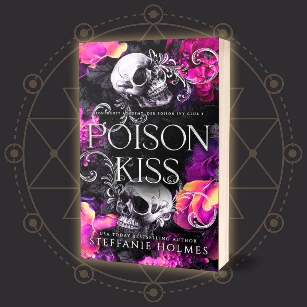 Book cover of 'Poison Kiss' German translation by Steffanie Holmes with skull design on a dark background