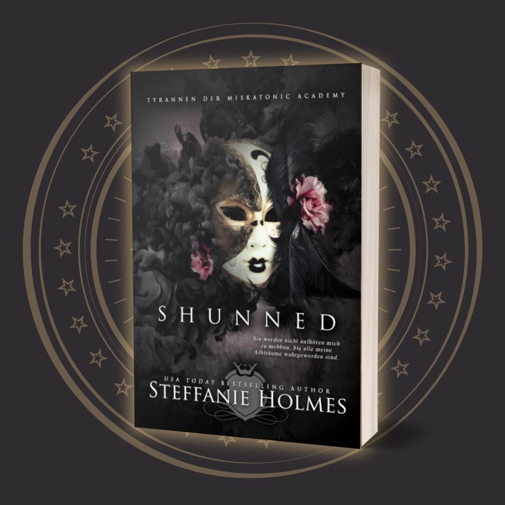 Book cover of 'Shunned' German translation by Steffanie Holmes on a dark background with decorative elements.