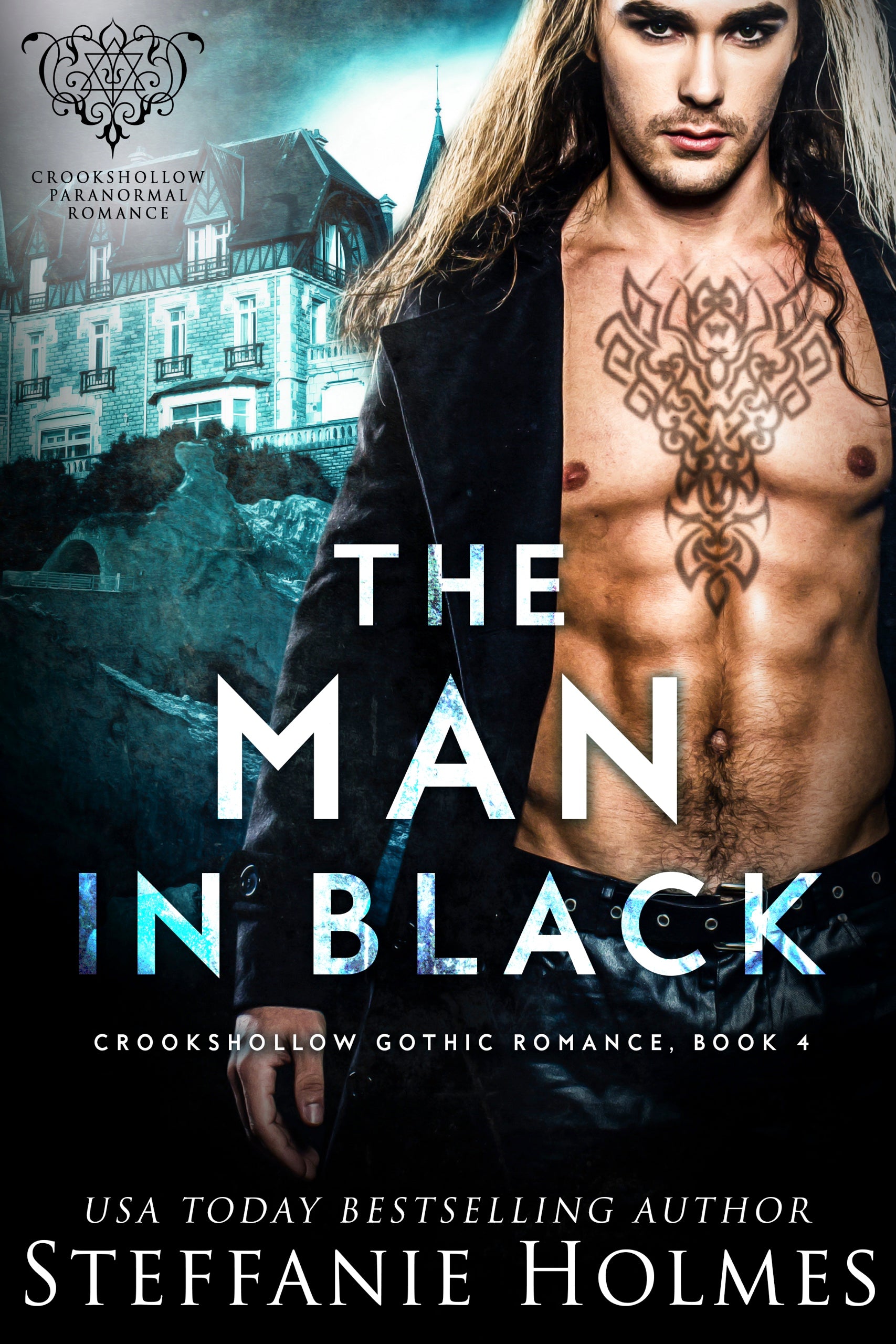 Book cover titled 'The Man In Black' by Steffanie Holmes