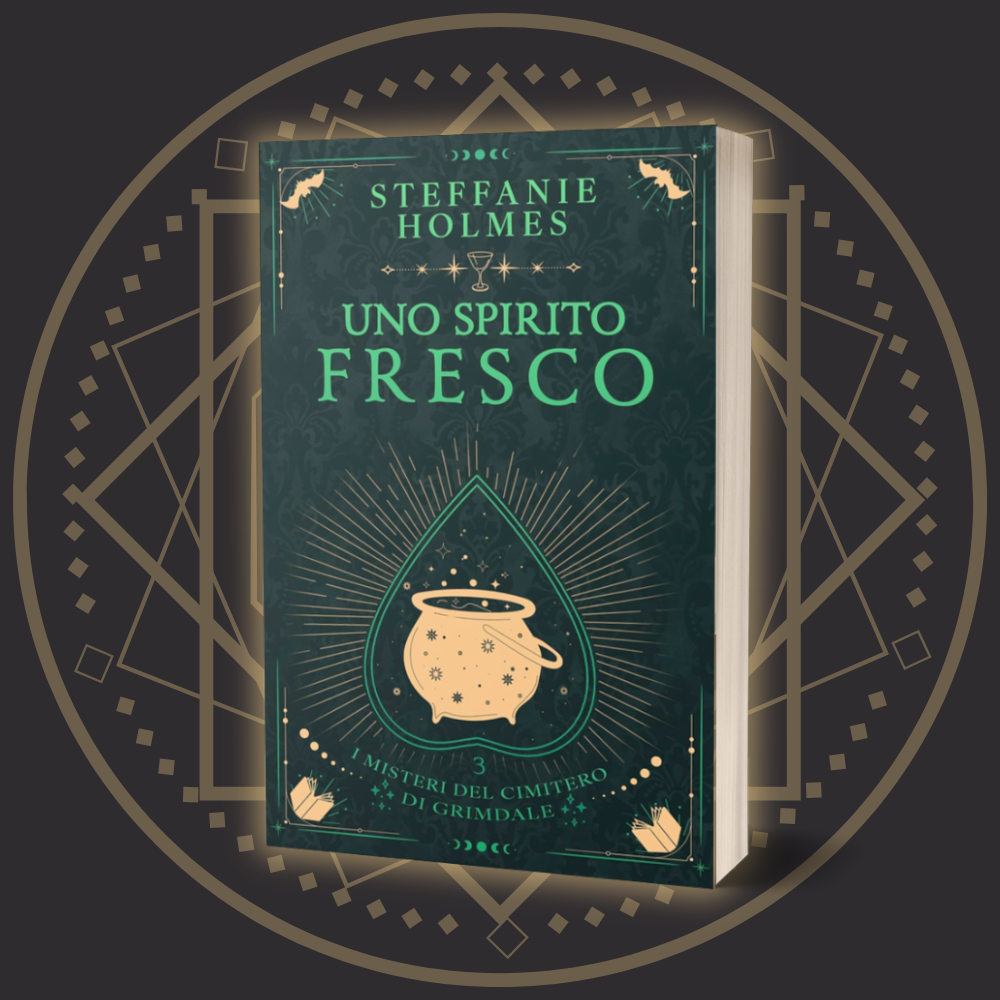 Book titled 'Uno Spirito Fresco' by Steffanie Holmes on a dark background with geometric designs.